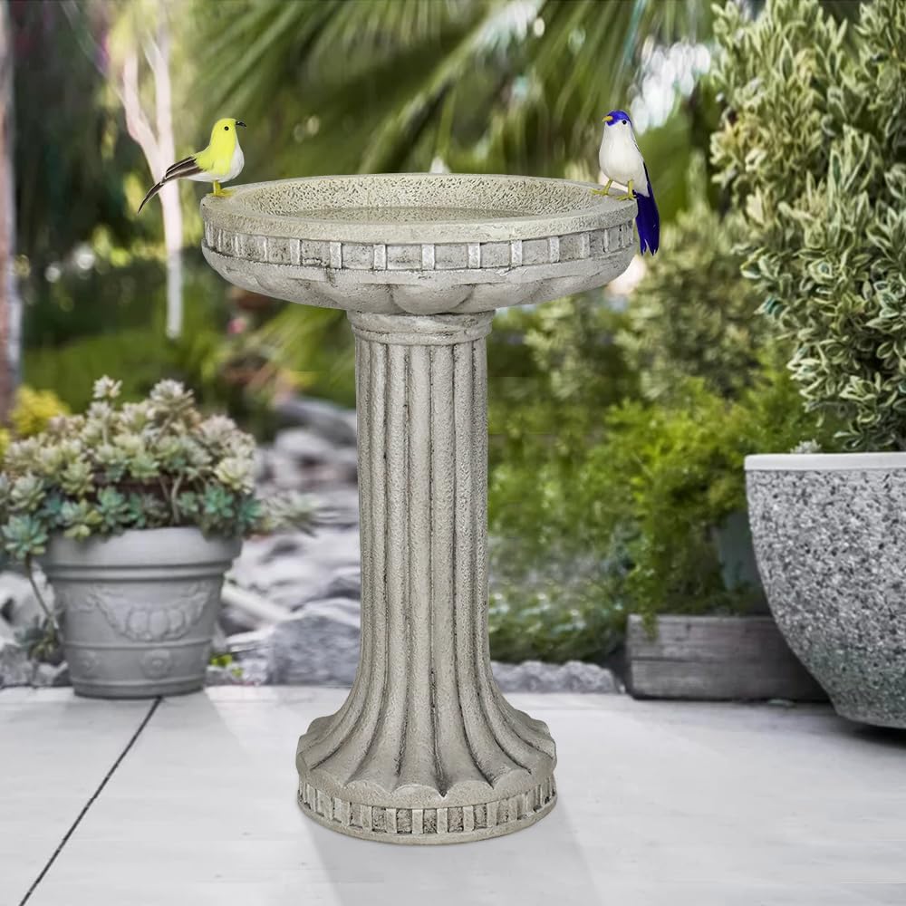 SKYFIRE 24 Inch Height Outdoor Bird Bath - Fibre Reinforced Concrete Large Bird Bath Stylish with Modern Pedestal for Garden, Patio, Lawn, Backyard - 16”W X 24”H Contemporary Birdbaths & Supports