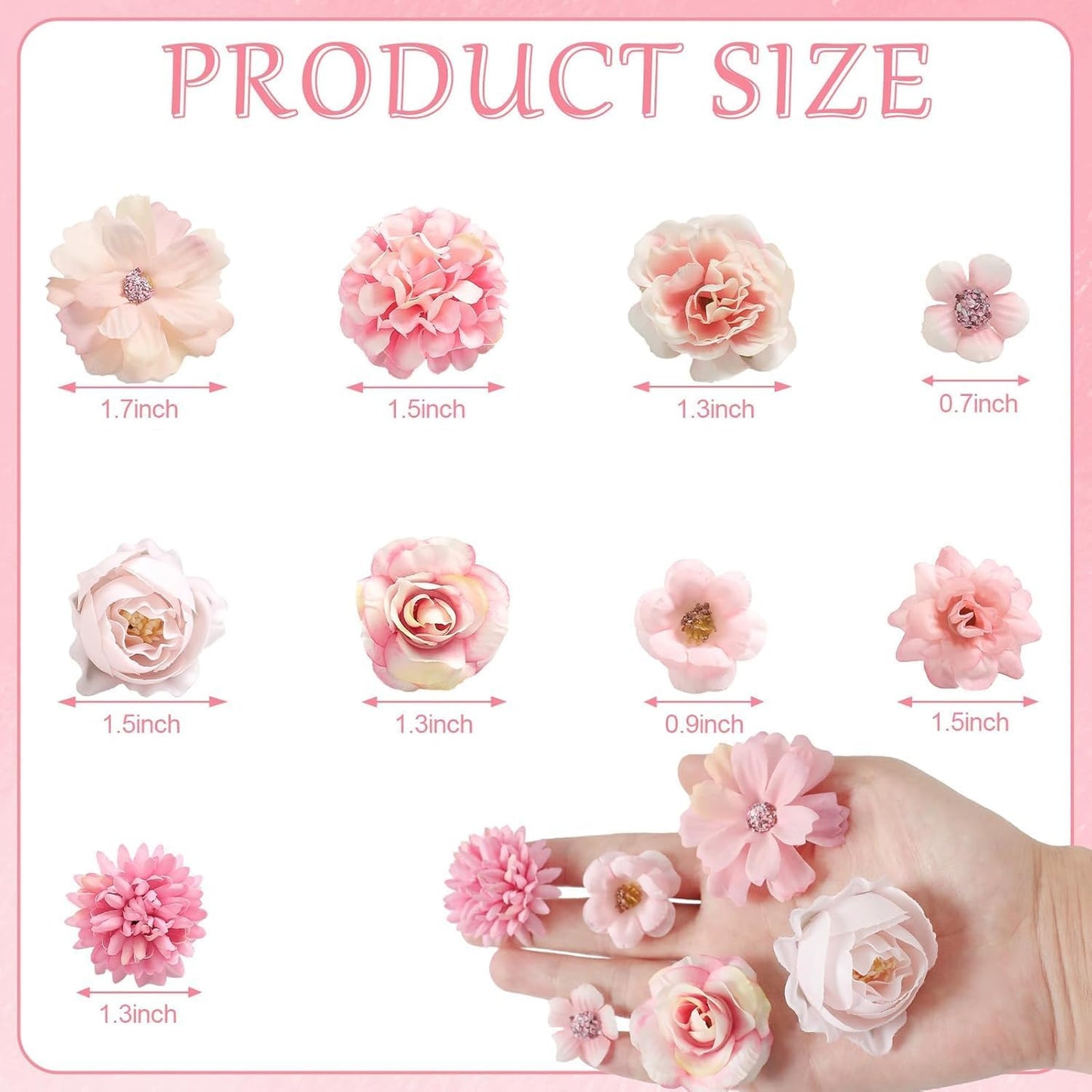 Faux Flower Heads Small Silk Artificial Flower DIY Fake Mini Flowers Rose Daisy Multicolor Flowers Craft Supplies for Wedding Party Wreath Graduation Season Party Home Decor (125, Pink)