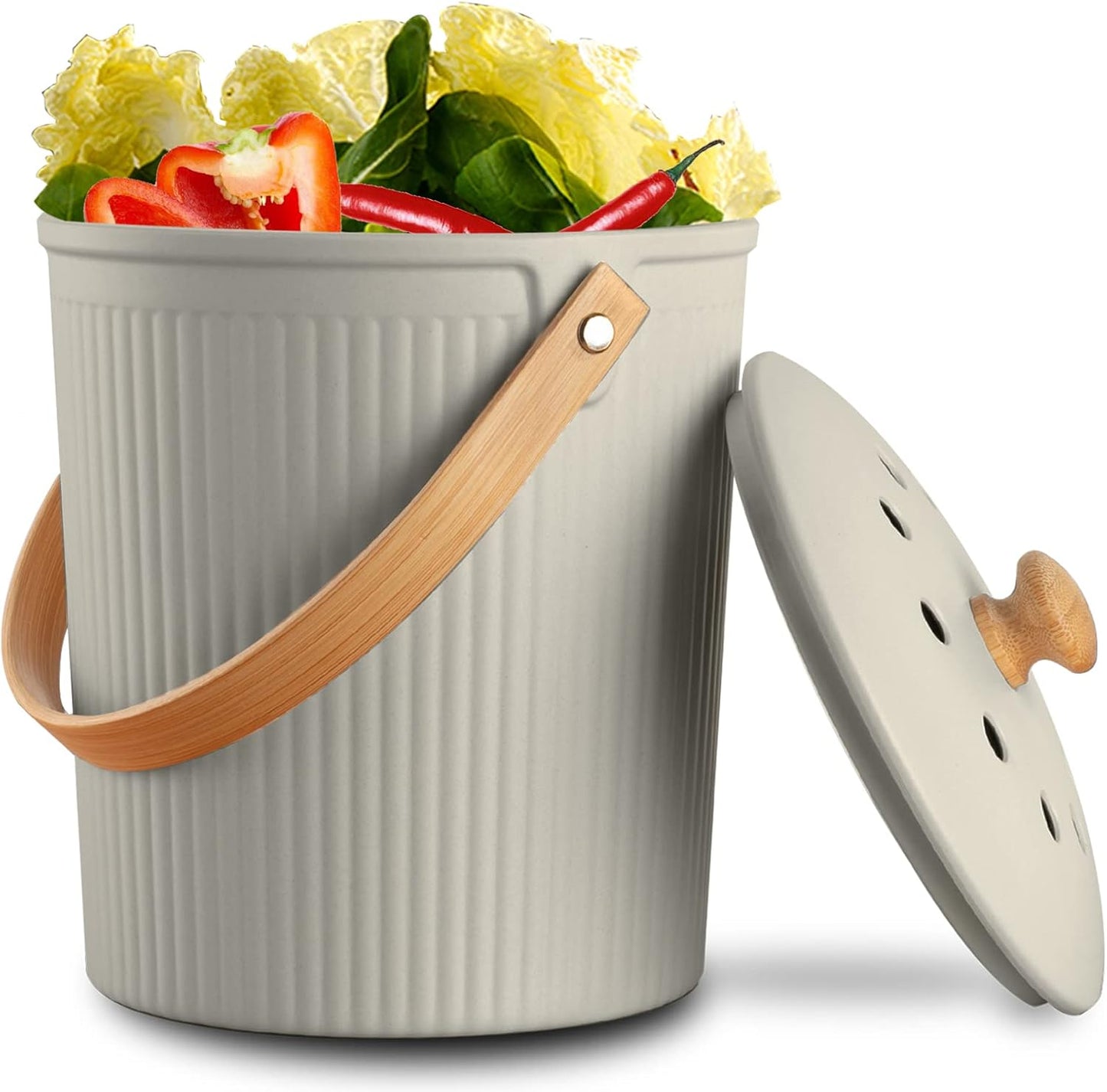 Compost Bin Kitchen, LALASTAR Countertop Compost Bin with Lid, Made of Sustainable Bamboo Fiber, Odorless Indoor Compost Bin, 1 Gallon, Grey