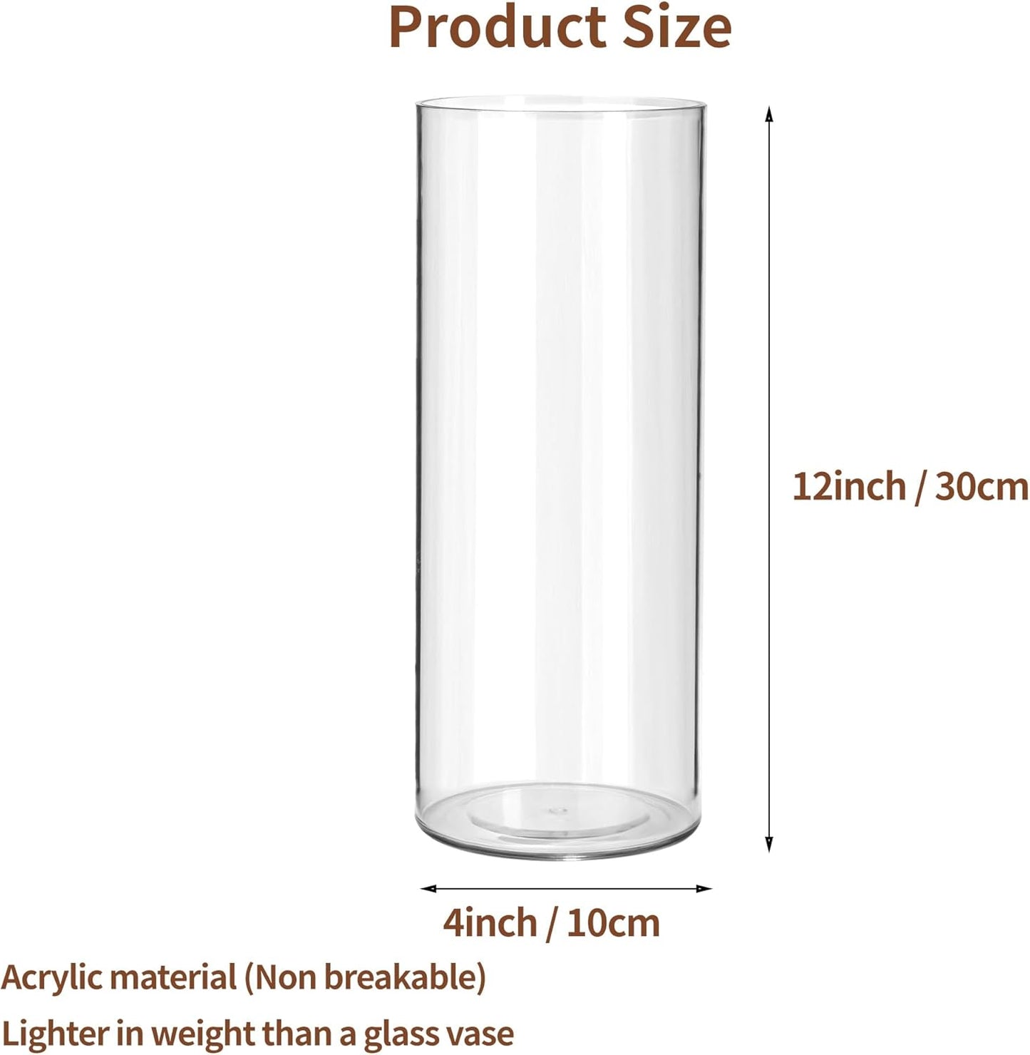 Clear Flower Vase, Non-breakable Vases, 4" W x 12" H, Acrylic Vase, Aesthetic Room Decor Cylindrical Modern Flower Vases for Table Centerpiece, Home Decor, Women Floral Arrangement Gift