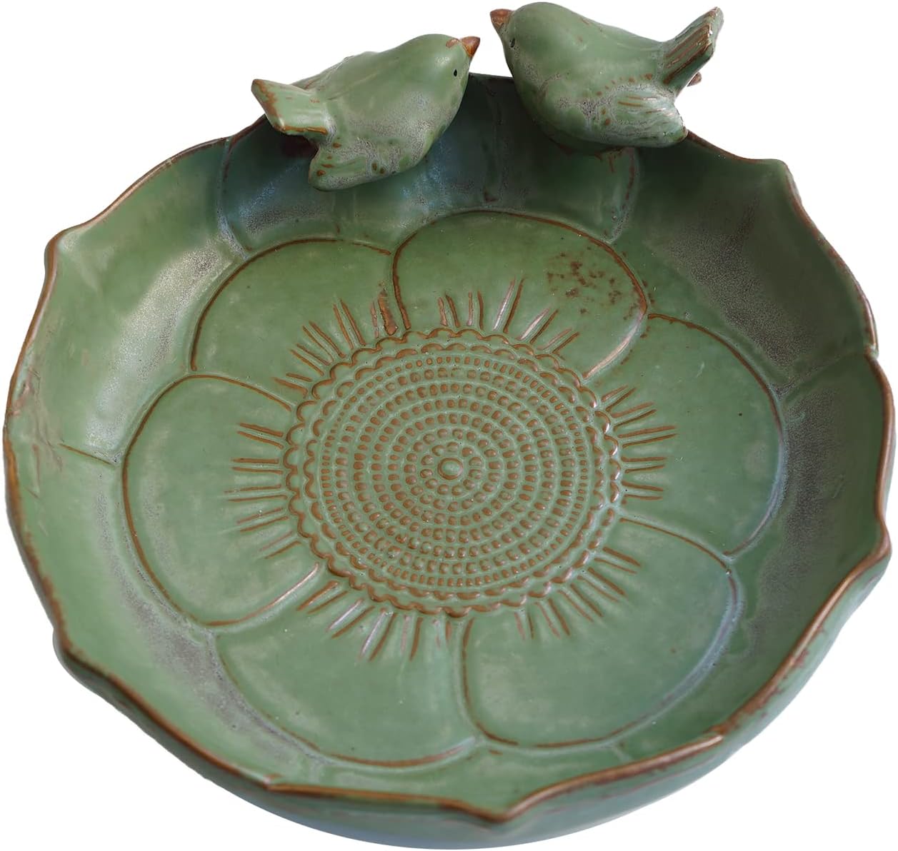 Light Green Ceramic Heavy Duty Wild Bird Bath Bowl or Feeder for Outdoor Garden, Bowl Only