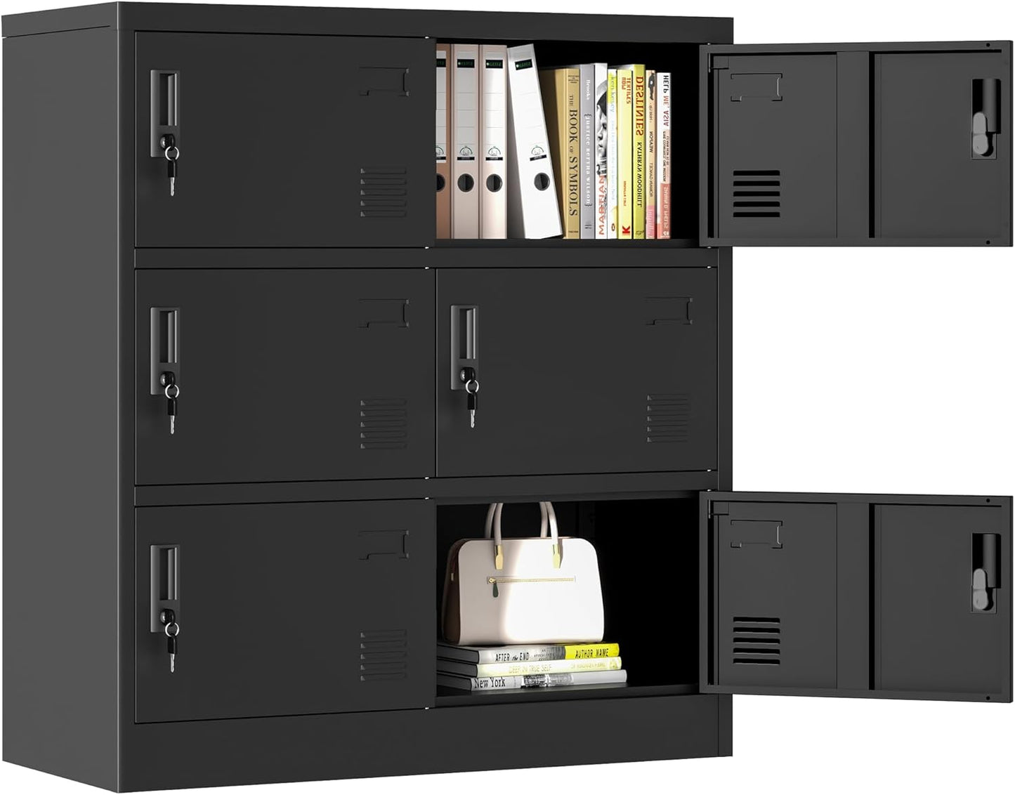 6 Doors Metal Lockers for Employees, Steel Storage Locker with Lock and Card Slot, Employee Lockers for Home, Office, School, Gym, Require Assembly(Black)