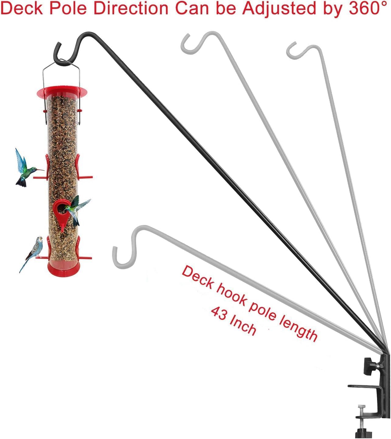 ERYTLLY Extended Reach Deck Hook Wall Pole Wall Mounted Deck Hook Extensible and 43 inch Wall Bracket for Hanging Bird Feeder,Plants,Wind Chimes,Lanterns 2 Packs