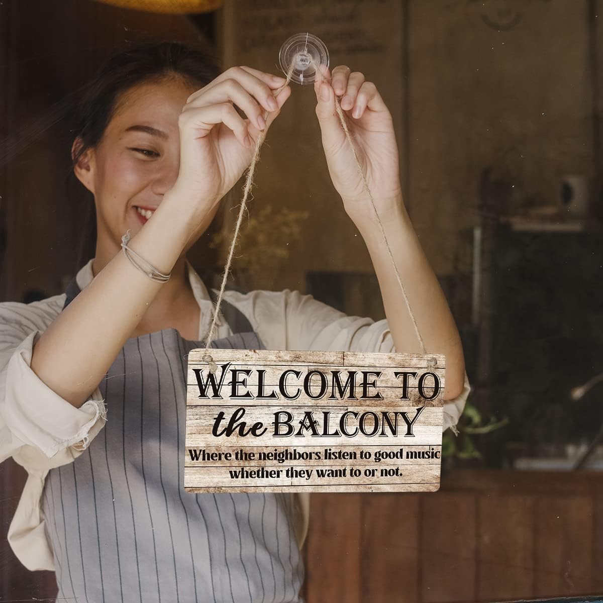 Welcome To The Balcony Sign Farmhouse Listen To Good Music Wooden Hanging Sign Plaque Retro Wall Art Decor Home Decoration 12 x 6 Inches