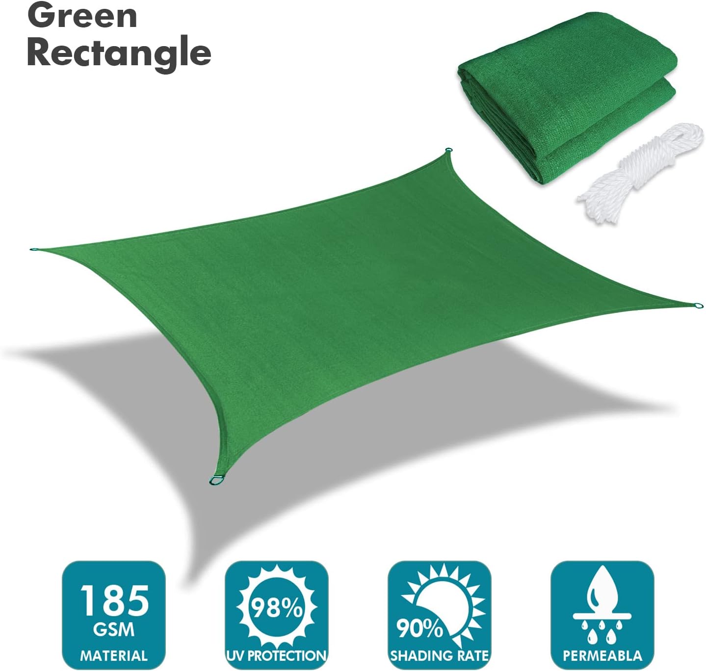 KANAGAWA 14'X20' Dark Green Custom Size Sun Shade Sail Rectangle UV Block Canopy Cover for Patio Backyard Lawn Garden Outdoor (Customized Available)