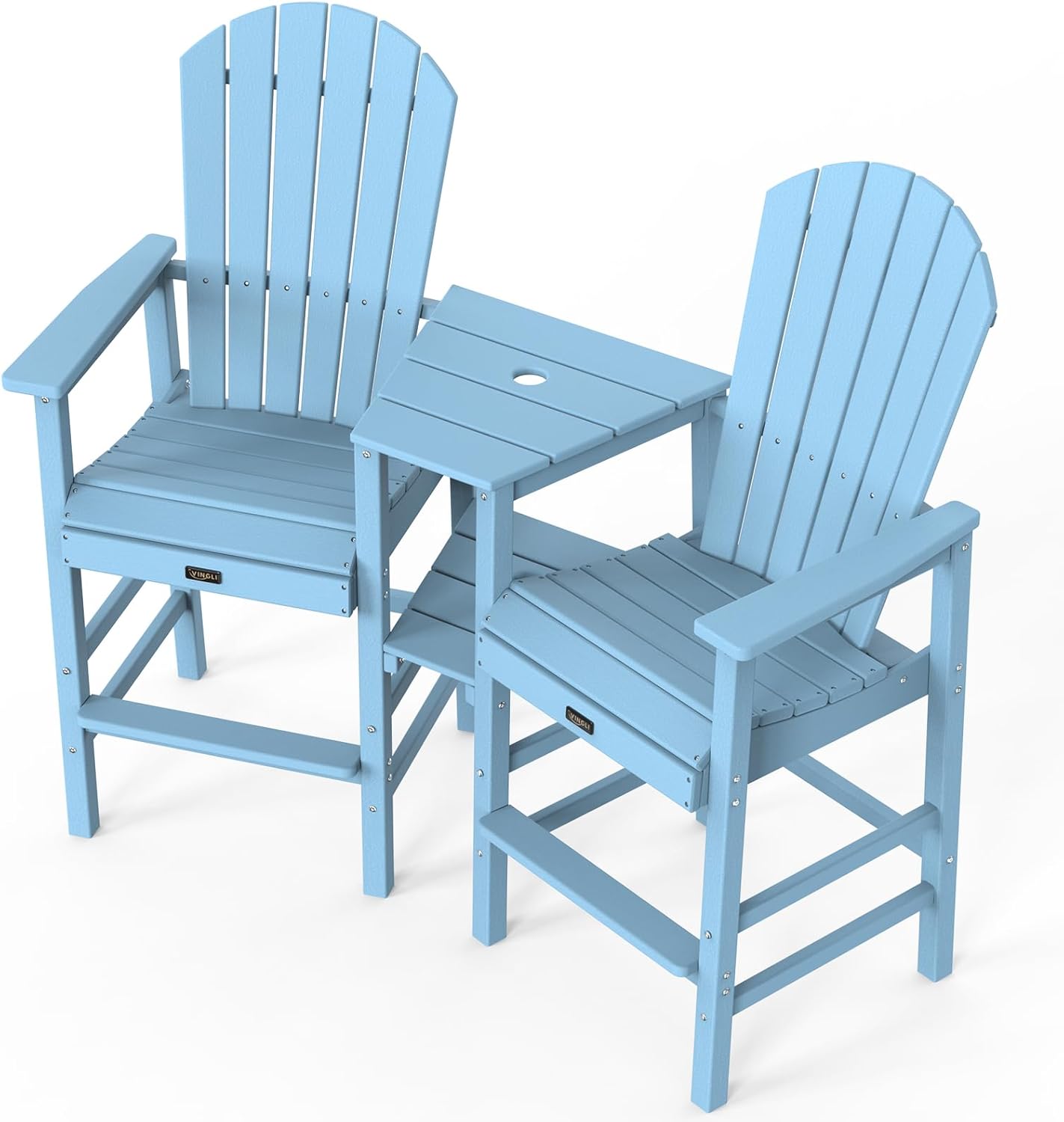 VINGLI Tall Adirondack Chairs Set of 2, HDPE Balcony Chair with Double Connecting Tray Weather Resistant Outdoor Bar Stools for Patio Deck Lawn Pool Backyard (Blue)