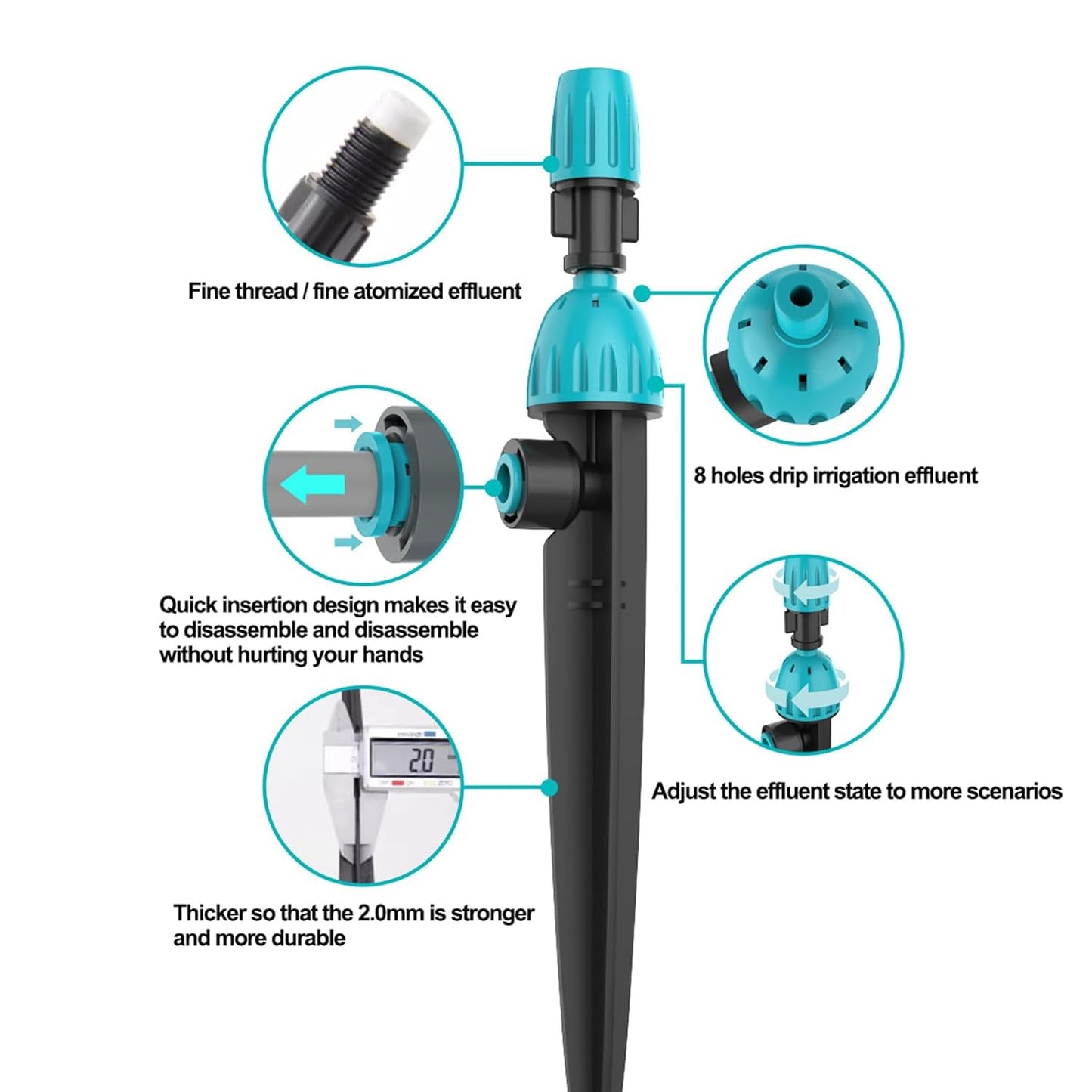Drip Irrigation System,50FT Main Pipe and 16FT Branch Pipe,10 Adjustable Drippers with Piles, Quick Socket Connection.Plant Watering System of Garden Potted Elevated Garden Bed.(Dual-Purpose Nozzle)