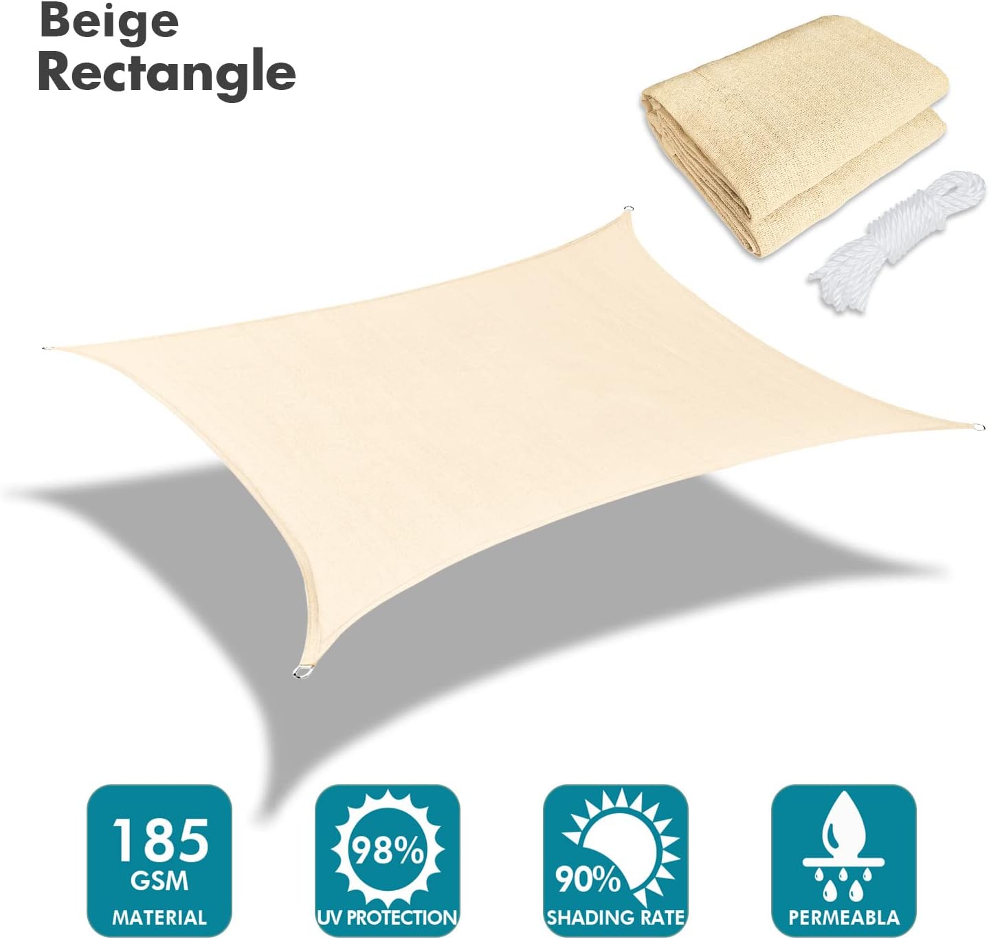 KANAGAWA 16'X16' Cream Custom Size Sun Shade Sail Square UV Block Canopy Cover for Patio Backyard Lawn Garden Outdoor (Customized Available)