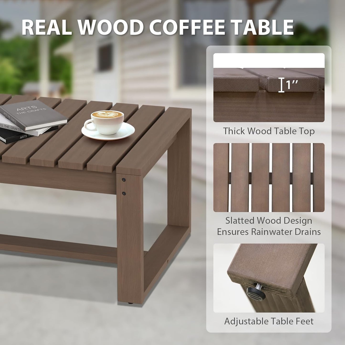 EAGLE PEAK Natural Wood Outdoor Patio Furniture, Cedar Furniture, Conversation Set, Outdoor Seating for Deck Patio Porch, Sofa 4 Chairs 2 Ottomans & Coffee Table, 8 Pieces, Brown/Beige
