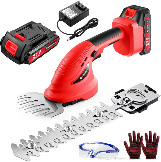 Hedge Trimmer Cordless - 1 Pack 21V Battery with Charger Powered Electric Mini Trimmers, 2 in 1 Handheld Hedge Shears + Grass Cutter Pruning Shrub Cutting Tool for Bush,Tree,Garden,Lawn,Yard