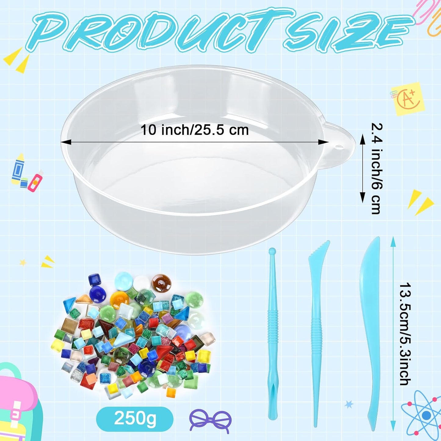 24 Pcs Stepping Stone Kit Includes Round Concrete Mold, Mosaic Tiles and Carving Tools, DIY Craft Handmade Stepping Stone Kit for Kids, Family, Garden Outdoor Decor (No Concrete Mix)