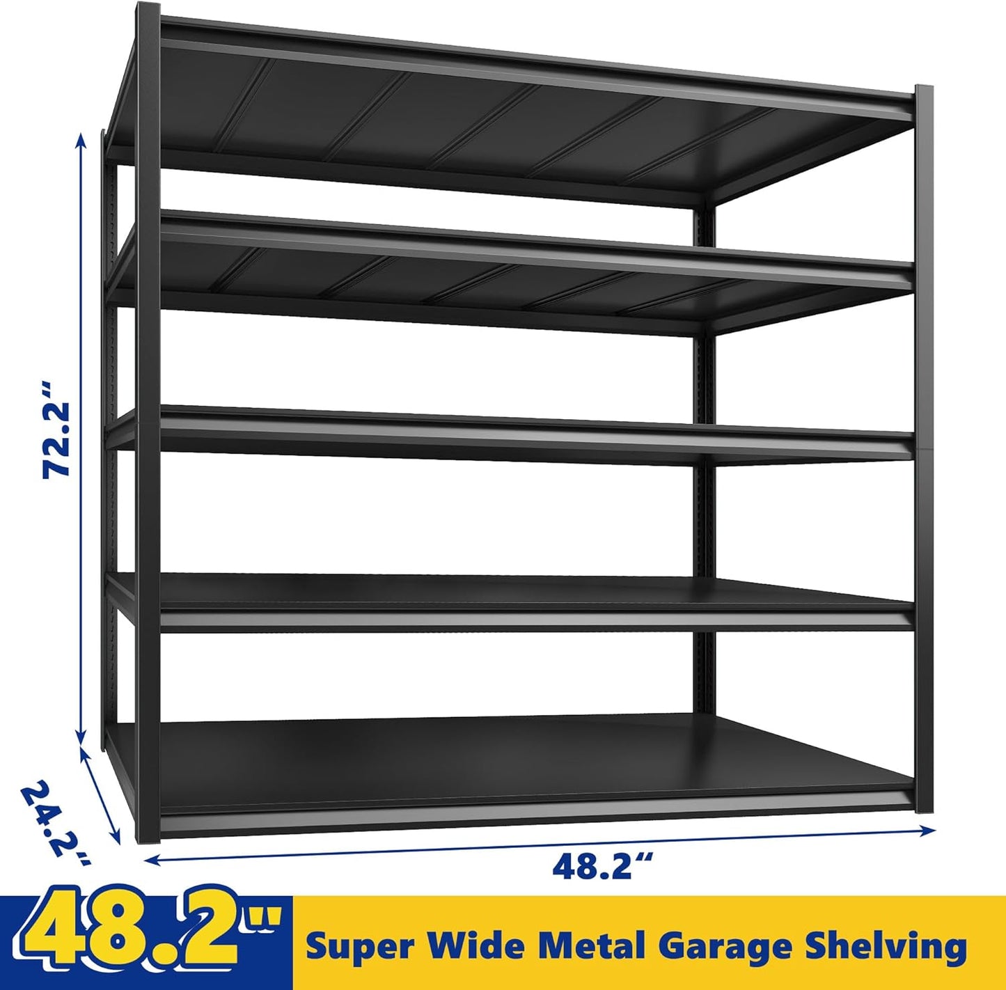 REIBII Garage Shelving 48.2" W Storage Shelves 3000LBS Metal Shelving Heavy Duty Adjustable Metal Shelf 5 Tier Pantry Shelves for Basement Warehouse Supermarket 72.2" H x 24.2" D x 48.2" W, 4 Pack