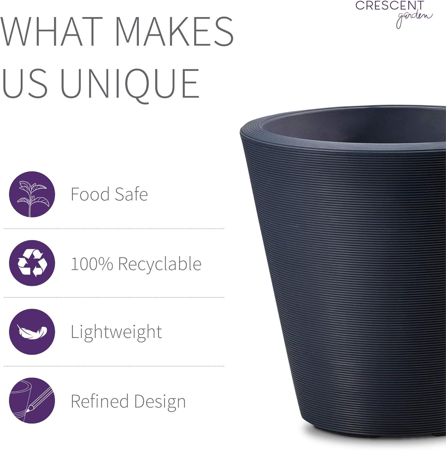 Crescent Garden Madison Planter– Weather-Resistant, Double Walled Indoor/Outdoor Plant Pot with Drain Hole – Large Plastic Plant Pot, 26-Inch (Midnight Blue)