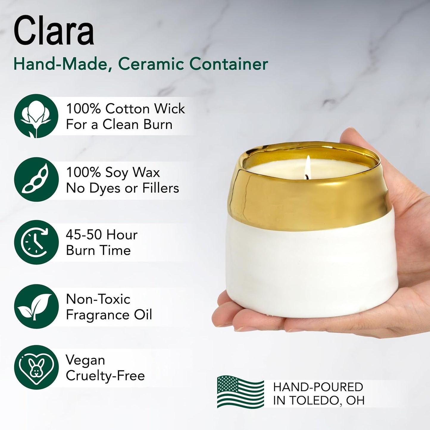 The Growing Candle, Lavender Scented, 10oz Ceramic Pot, Single Wick Aromatherapy Candles, 100% Soy for Women and Men, Clara