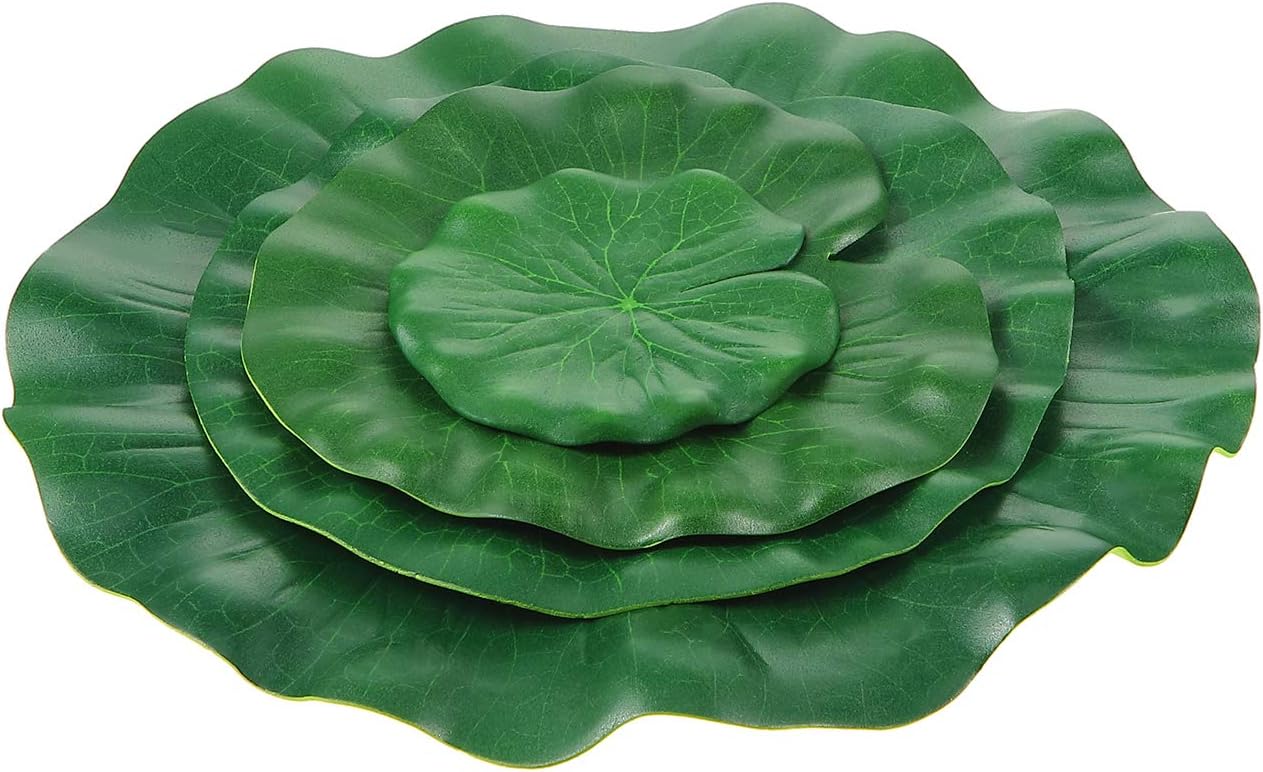 WILLBOND 12 Pieces 4 Kinds Artificial Lotus Leaves Floating Foam Ornament Lily Pads Foliage Pond Decor Water Lily Leaves for Patio Koi Fish Pond Pool Aquarium Decoration