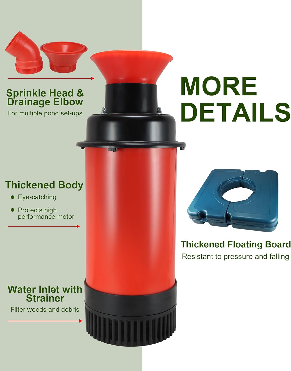 Pond Fountain Aerator 1HP, AS1 750W 15000GPH 110V 120V High Flow Floating Water Fountain Pump With 100ft Power Cord, Thickened Body Aerating Fountains Cascade for Large Small Pond/Lake (No Timer)