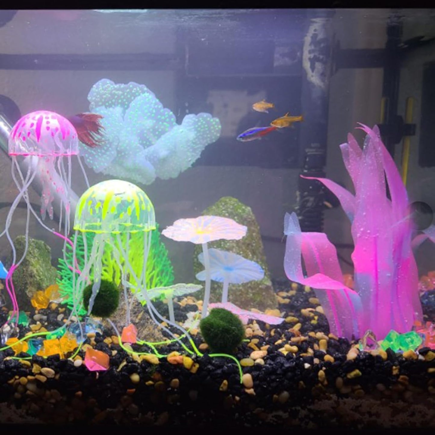 2Pcs Soft Silicone Aquarium Plants Glowing Kelp Fish Tank Plants Decor Artificial Aquarium Plant Decoration Simulation Artificial Water Grass for Fish Tank,Pink,7inch