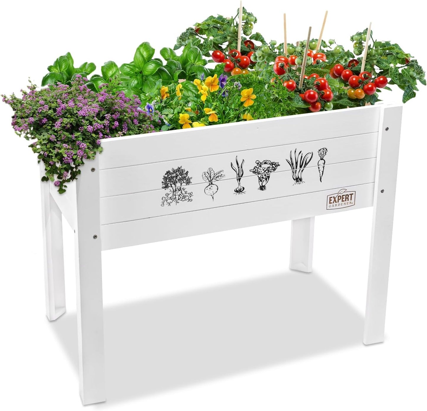WONDER GARDEN Raised Garden Bed-Planters for Outdoor Plants - Wood Planter Boxes Outdoor for Kids with Legs and DIY Chalkboard for Vegetables Flower Herb（White）