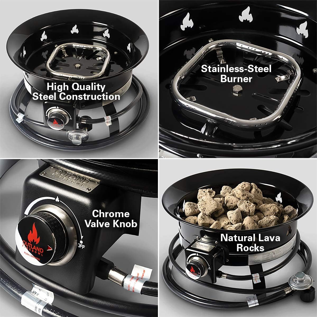 Outland Living Portable Propane Fire Pit, 19-inch, 58,000 BTU with Fire Pit Cover & Carry Kit, Smokeless Gas Firebowl | Perfect for Camping, Patio, Backyard, Tailgating, Deck, RV| Black 893 Deluxe