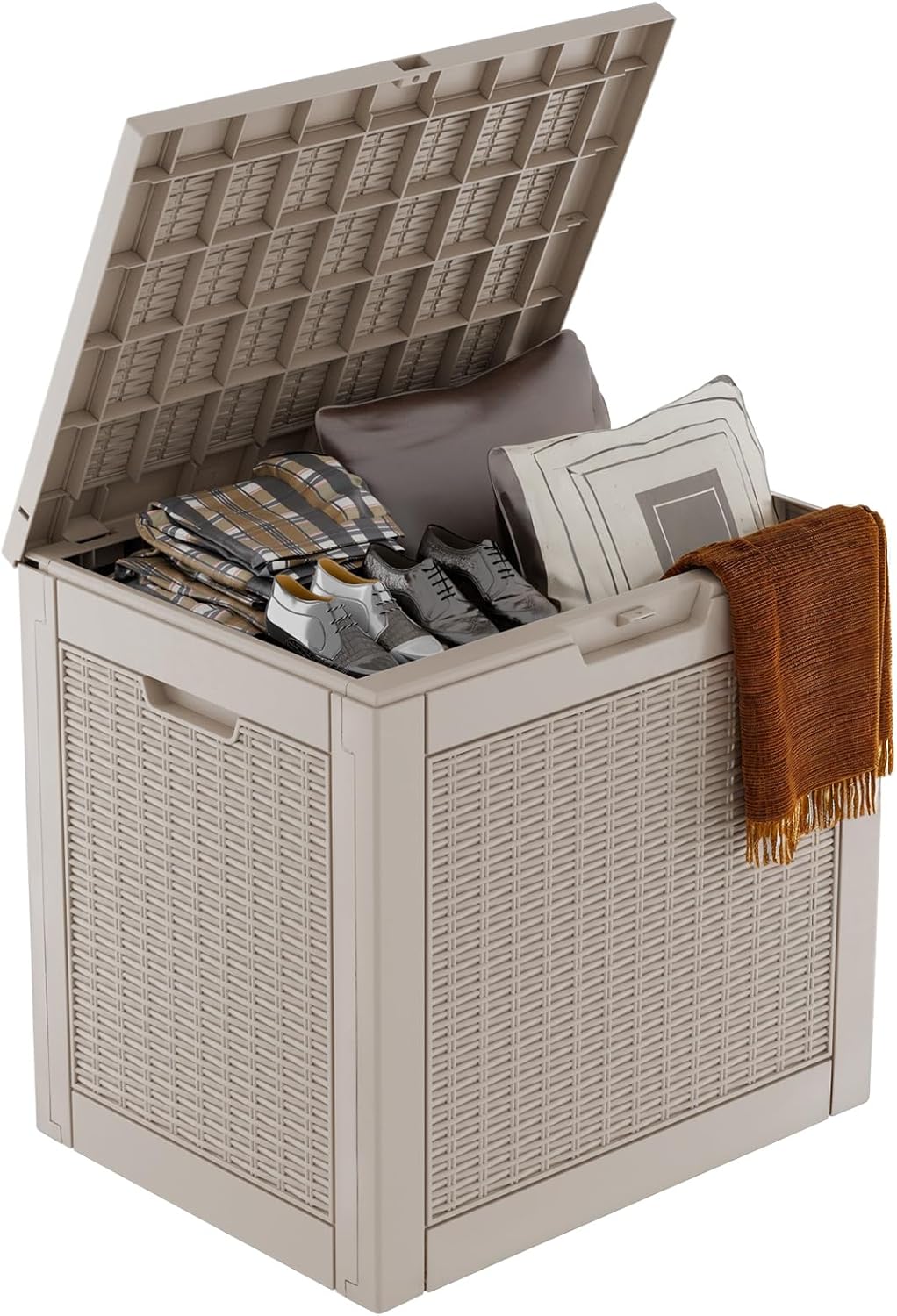 37 Gallon Outdoor Deck Box,Storage Lockable Waterproof Patio Furniture,Garden Tools,Cushions,Pool Accessories Outside Storage Resin Box(Grey)