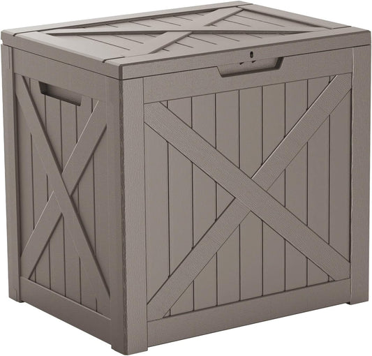 38 Gallon Outdoor Deck Box,Storage Lockable Waterproof Patio Furniture,Garden Tools,Cushions,Pool Accessories Outside Storage Resin Box(Grey)