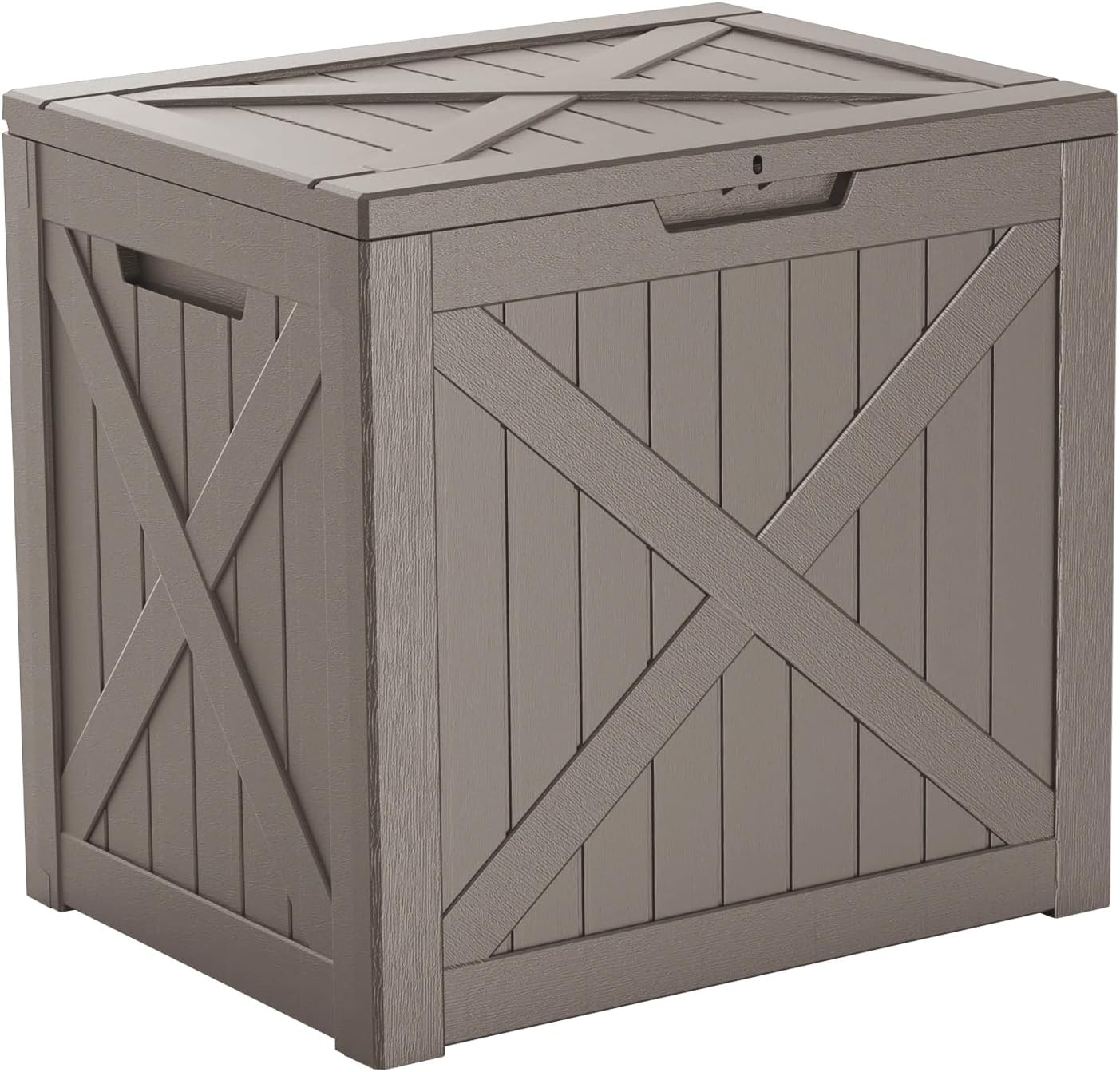 32 Gallon Resin Deck Box, Lockable Outdoor Storage Box for Patio Cushions Storage Furniture,Garden Tools, Pool Supplies, Weatherproof and UV Resistant (Grey X)