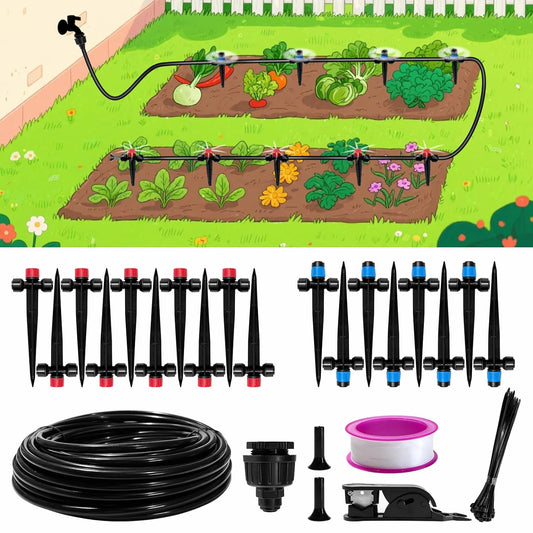 50FT Drip Irrigation System, 2025 Quick Connector Garden Irrigation System, Adjustable Nozzle, Garden Watering System with 1/4 '' Pipe, Garden, Vegetable, Greenhouse, Lawn Sprinkler