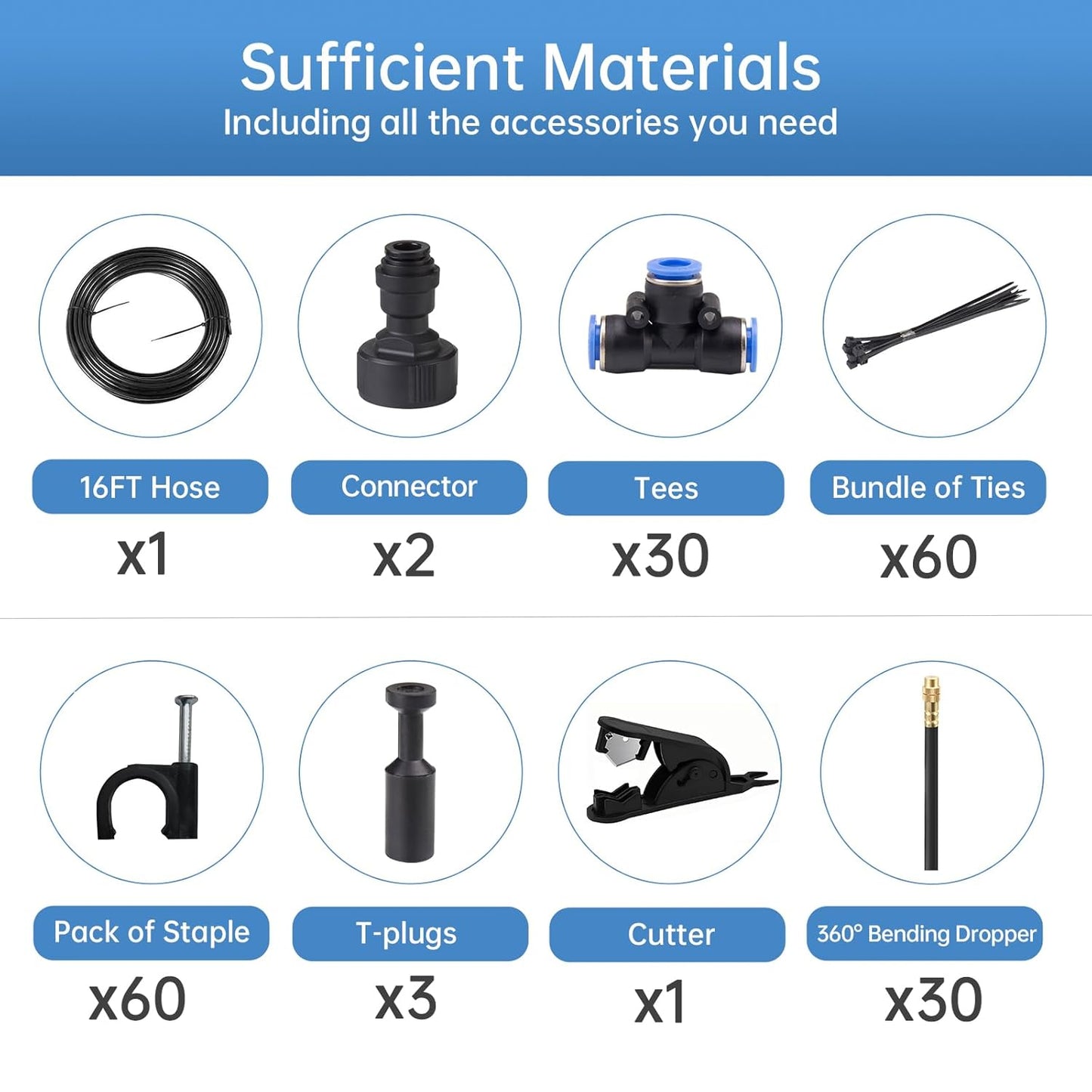 360° Automatic Drip Irrigation Kit - 5/16'' Tubing, Adjustable Universal Spray Nozzle, Copper Atomizing System for Garden/Lawn/Greenhouse - Multi-Directional Rotation, Quick Connectors, 100FT