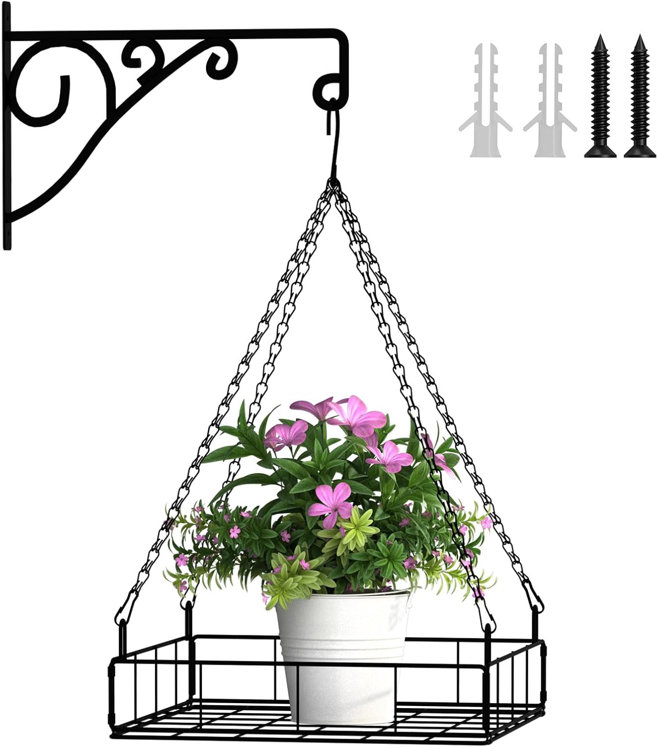 NADAMOO Hanging Planter for Indoor Plants - Wall Mount Bracket with Large Basket, Outdoor Metal Plant Hanger Holder for Window Balcony & Patio Decor