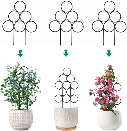 Garden Plant Trellis for Indoor Plants, Stackable Metal Trellis Supports for Climbing Plants or Houseplants, 3 Pack, Black,11.8"(W) x 15.4"(H)