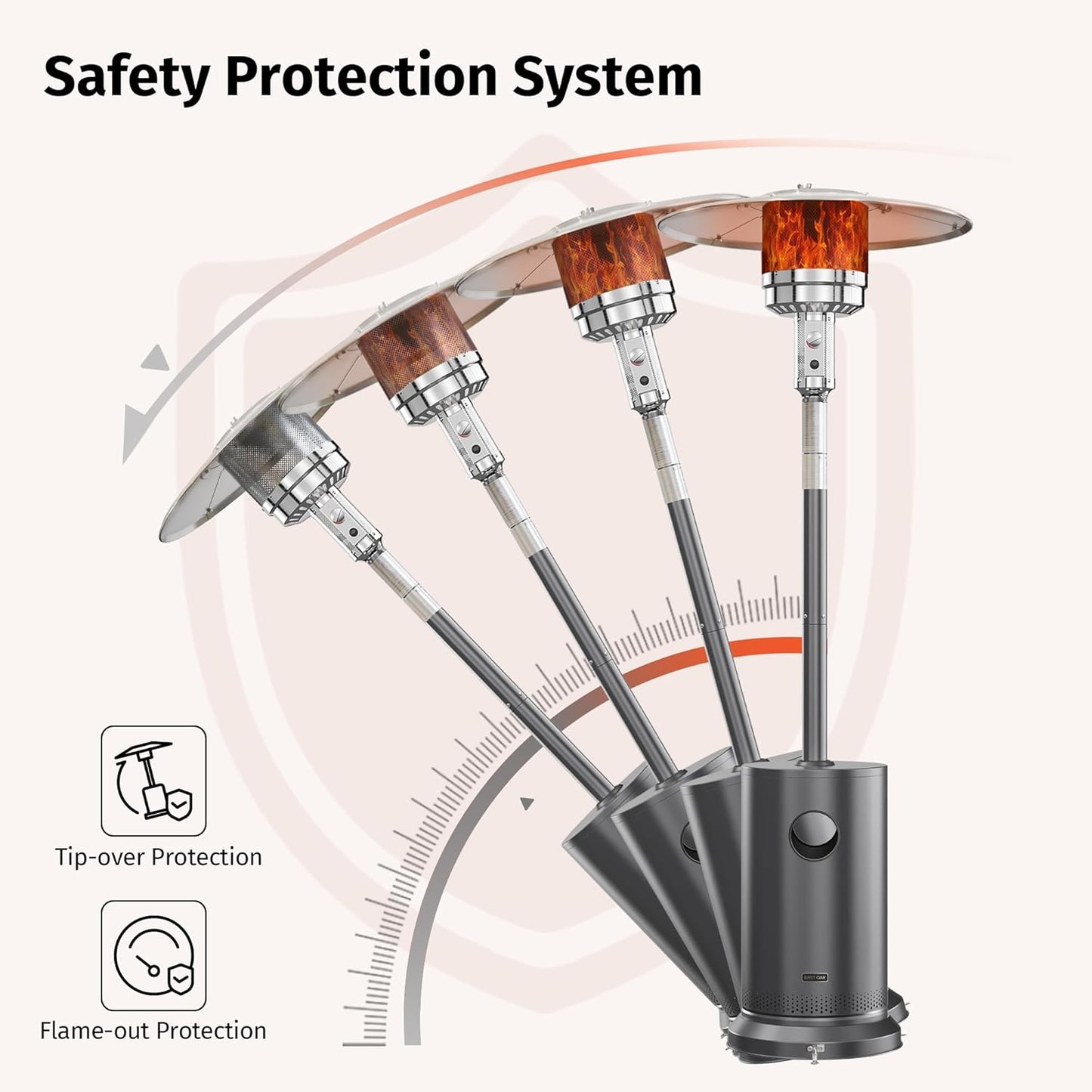 EAST OAK 55,000 BTU Propane Patio Heater with Round Table & Stainless Steel Burner, Outdoor Heater with Wheels, Ideal For Large Patios, Gardens, Outdoor Events, Commercial Use, Gray