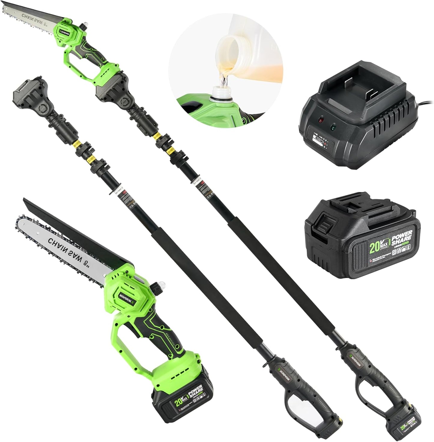 2-in-1 Cordless Pole Saw & Mini Chainsaw 20V 3.0AH 8-Inch 15FT Reach Electric Tree Trimmer Battery Powered Chainsaw with Extension Pole for Tree Trimming Branch Cutting Pruning