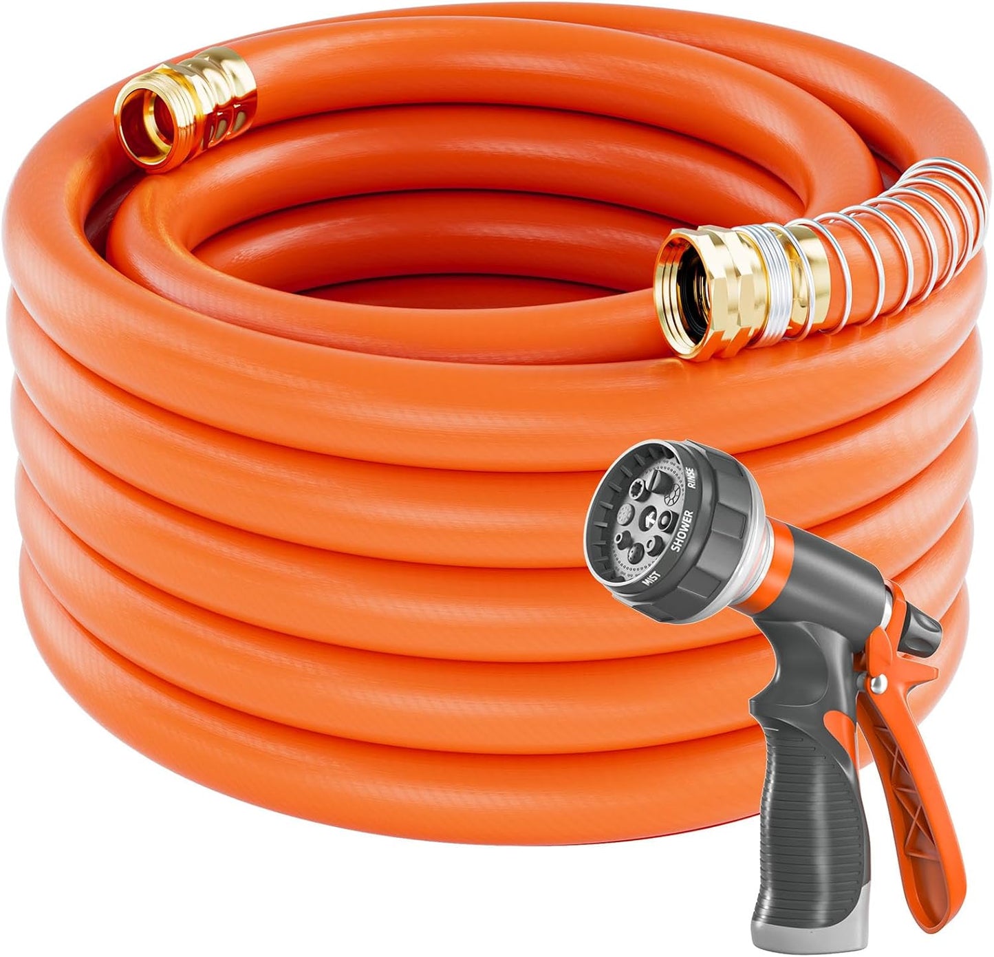 Garden Water Hose 75 ft x 3/4 in Heavy Duty, Flexible and Lightweight, Burst 600 psi, Kink-less Hybrid Rubber Pipe for Backyard, 3/4'' Brass Fittings, Orange