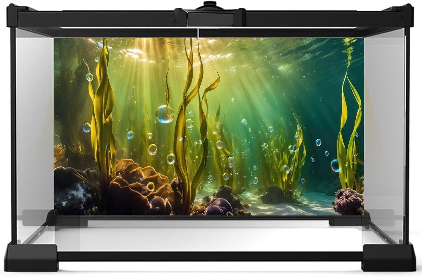 Aquarium Background Underwater Beautiful Coral Reef with Seaweed Bubbles Terrarium Backdrop Aquatic Plants Sunlight Rays Fish Tank Background Tank Aquarium Wallpaper Poster Decor Vinyl 48x18in