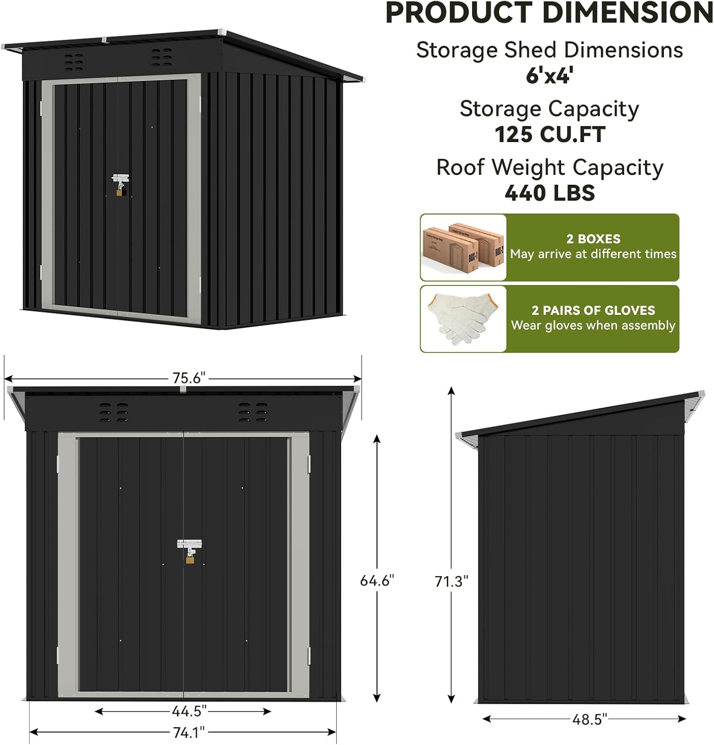 COMHOMA Shed Outdoor Storage Shed Metal,Lockable Doors Tool Sheds with Sloping Roof,Steel Garden Shed with Air Vent for Backyard,Patio,Lawn,Poolside (Black, 6'*4')