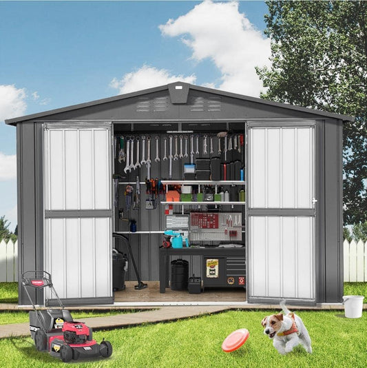 Domi Outdoor Storage Shed 10' x 8’, Metal Garden Shed with Galvanized Steel Frame for Bike, Tools, Lawn Mowers, Pool Toys, Outdoor Storage Cabinet with Lockable Door for Garden Lawn Patio (Dark Grey)