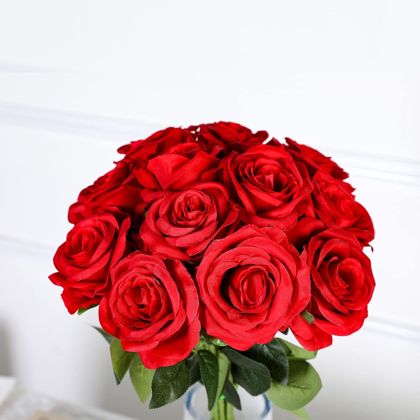 Hawesome 12PCS Artificial Silk Flowers Realistic Roses Bouquet Long Stem for Home Wedding Decoration Party (12pcs-red 1)