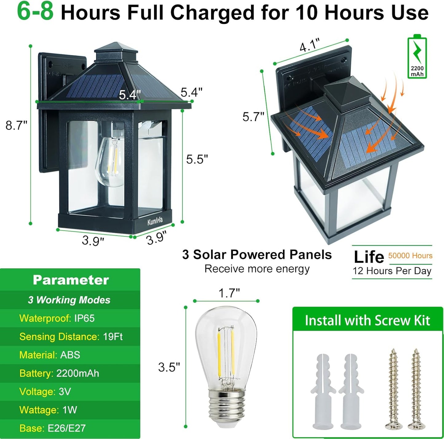 Solar Wall Light Outdoor with 3 Lighting Modes, Dusk to Dawn Led Wall Mount Sconce Exterior Motion Sensor Security Porch Lantern Light Fixture Waterproof for Patio Fence Outside Decorative