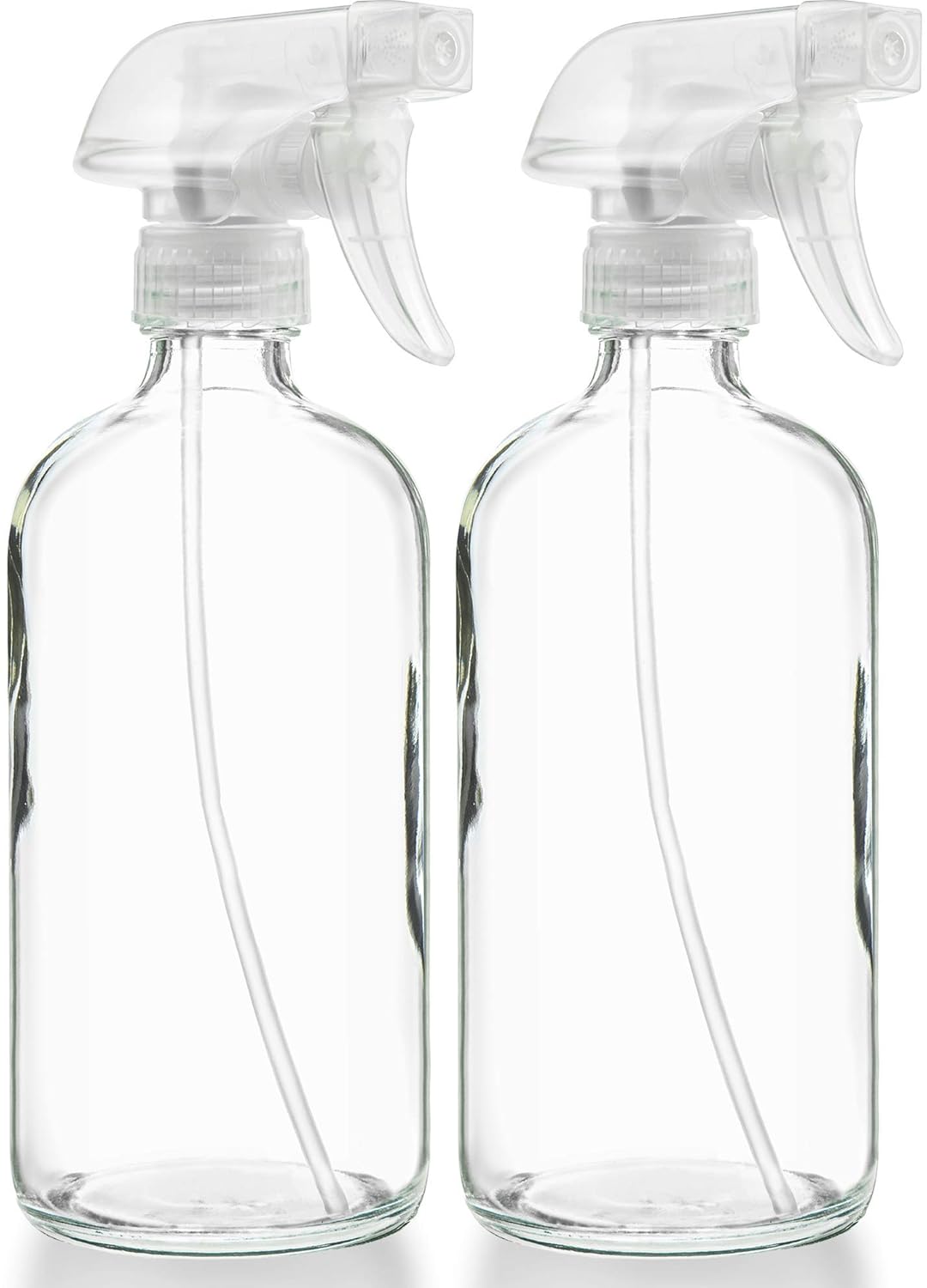 Sally's Organics® Empty Clear Glass Spray Bottles - Refillable 16 oz Containers for Essential Oils, Cleaning Products, Aromatherapy, Misting Plants, or Cooking - Sprayer with Mist and Stream - 2 Pack
