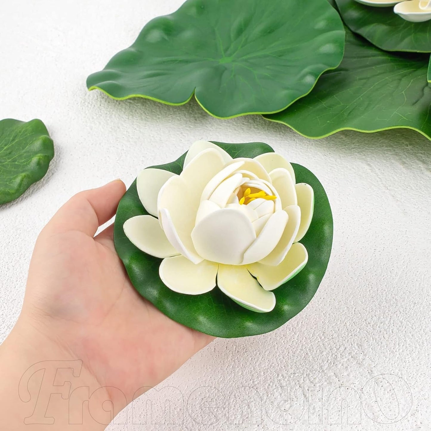 Framendino, 9 Pack Artificial Floating Foam Lotus Flower Decor Realistic Water Lily Pads Ornaments for Ponds Decoration