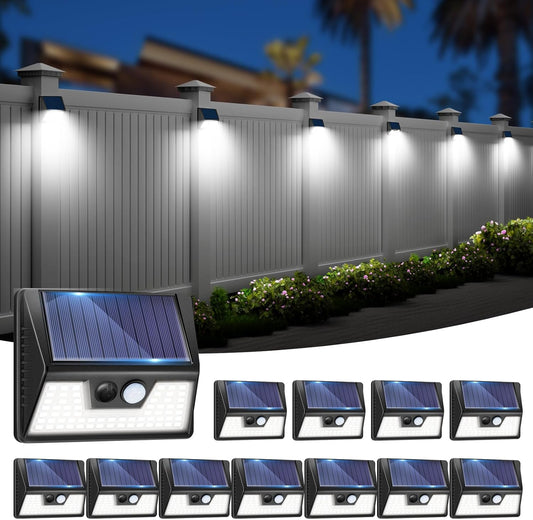 12 Pack Solar Fence Lights Waterproof, Motion Sensor Deck Lights Outdoor, Cold White LED Outside Lights Wireless for Wall Yard Steps Stairs Garden - Black