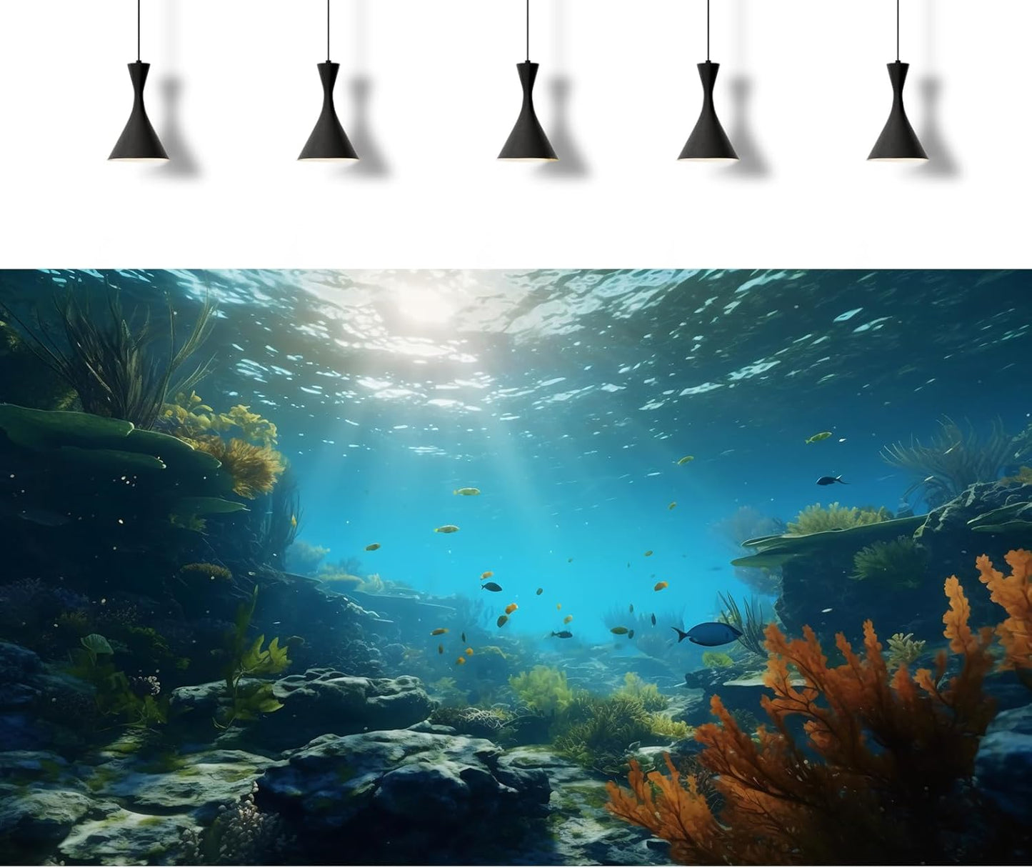 Ocean Floor Fish Tank Background Underwater Rock Aquarium Background Under The Sea Terrarium Backgrounds Aquatic Plants Sunlight Fish Tank Backgrounds Tropical Fish Aquarium Wallpaper 48x20in