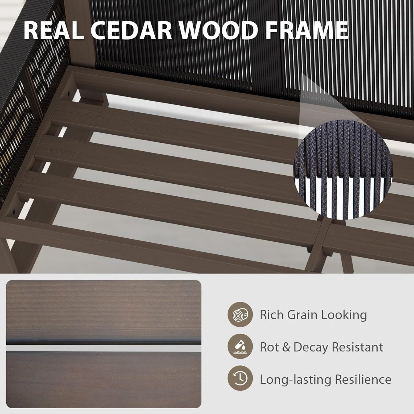 EAGLE PEAK Natural Wood Outdoor Patio Furniture, Cedar Furniture, Conversation Set, Outdoor Seating for Deck Patio Porch, Sofa 2 Chairs 2 Ottomans & Coffee Table, 6 Pieces, Brown/Red