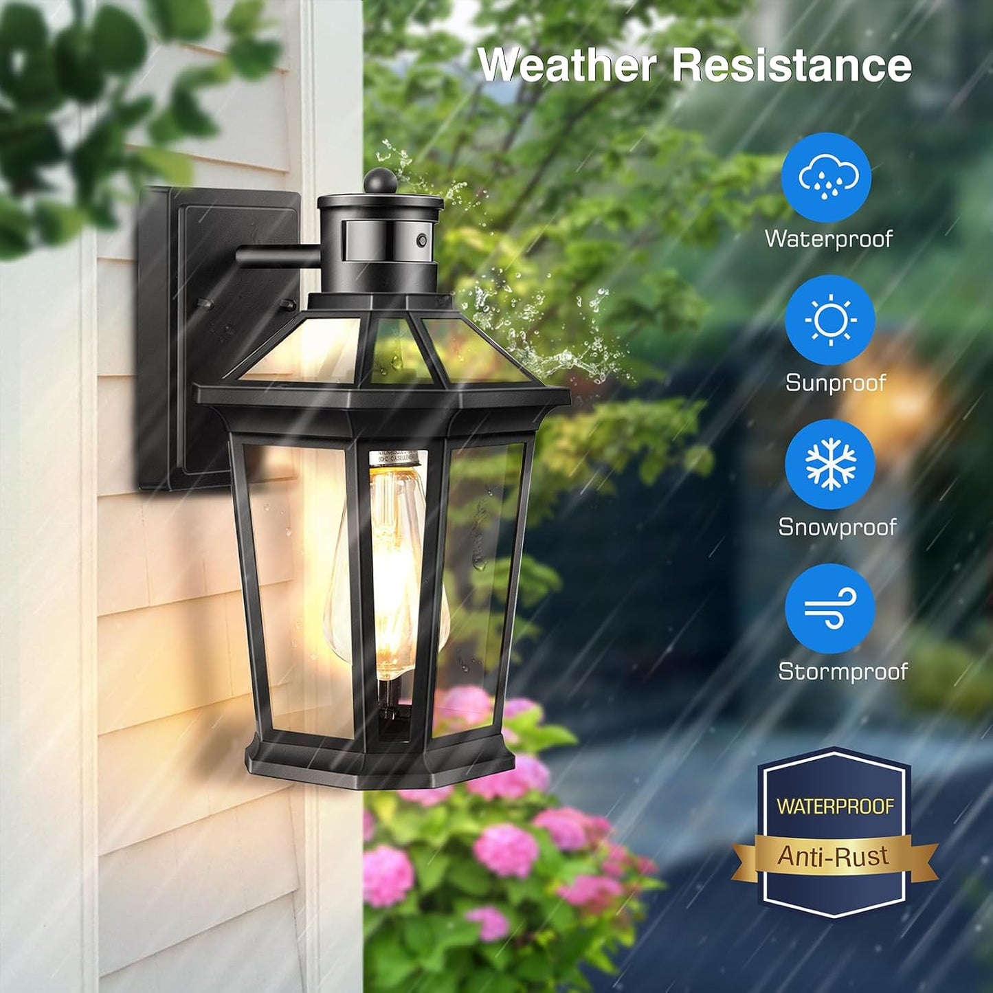VIANIS Black 2 Pack Outdoor Lights for House, Dusk to Dawn Porch Light Lantern, Exterior Lighting for House Wall Mount, Motion Sensor Light Outside for Garage, Brightness Distance Adjustable