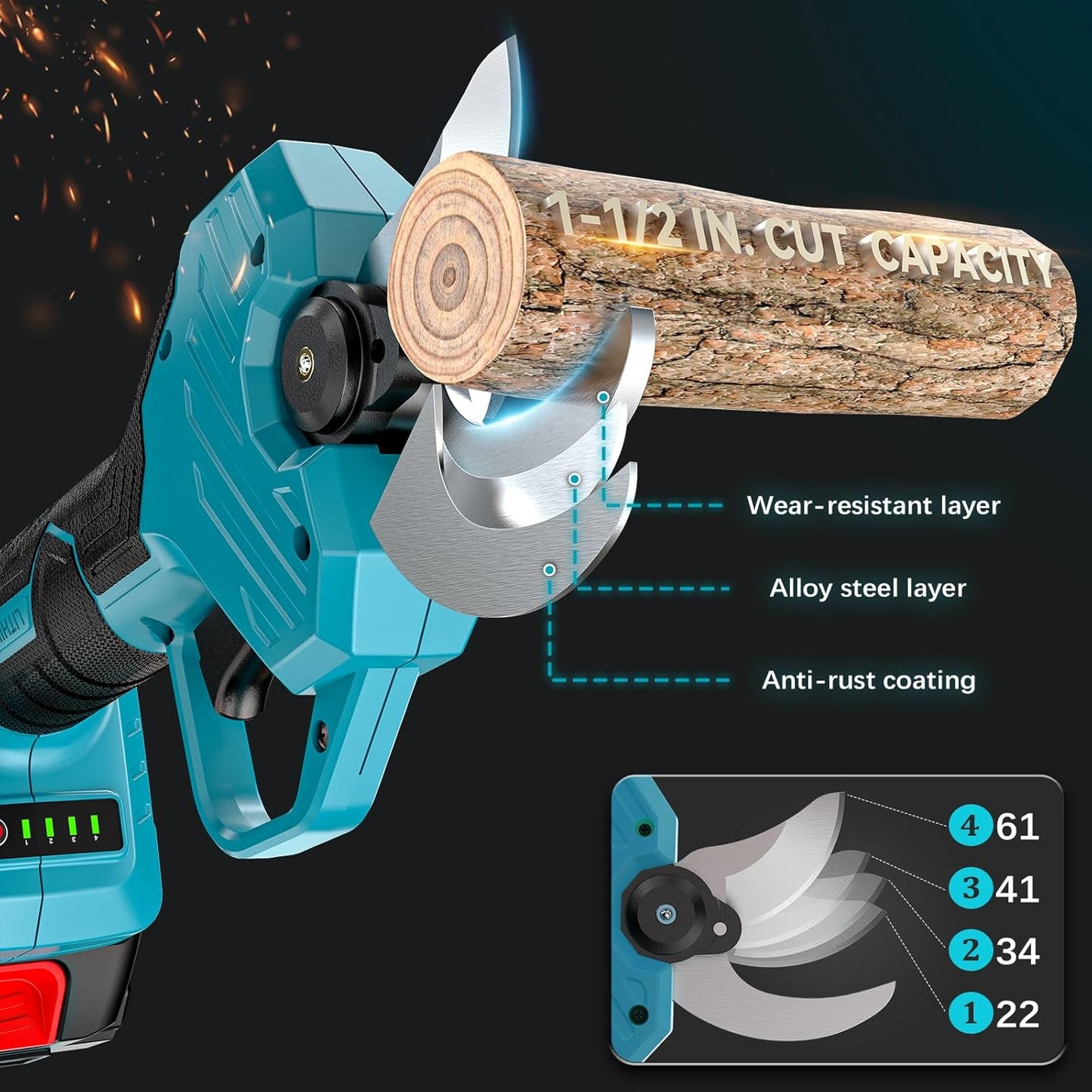 TOCiTAA Electric Pruning Shears Compatible with Makita Battery, Pruners for Gardening 1.5-2 Inch Cutting Diameter with 2 Pack 2.0Ah Batteries, Cordless 13ft. Pole Pruner with Pruning Blade