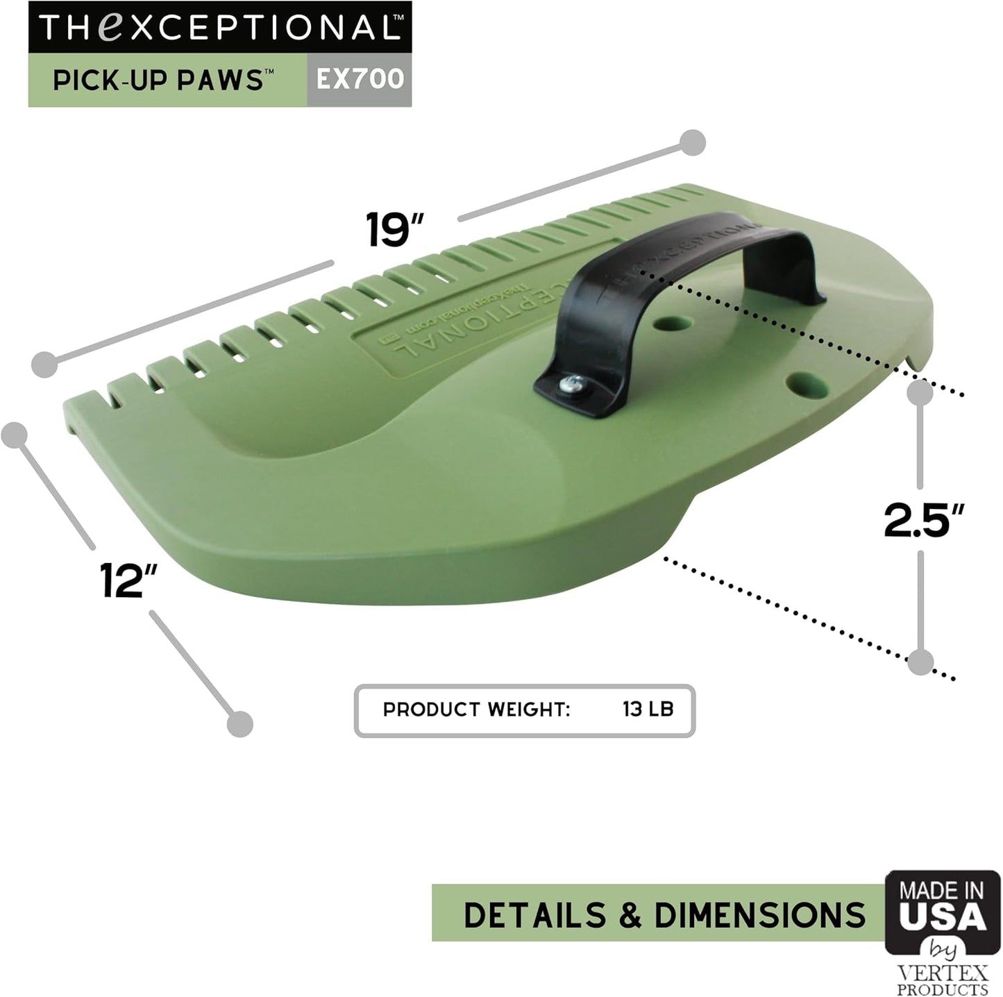 Pick-Up Paws | Premium Leaf Hand Scoops | Garden Grabber Tool for Grass, Clippings, Twigs, Debris or Needles | Set of 2 Lawn & Leaves Clean-Up Yard Rakes | Made in USA by Vertex Products | Model EX700