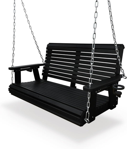 HDPE Porch Swing with 18/8 Stainless Steel Bolts, Ergonomic Design, Ultra Weather-Resistant, Heavy Duty 1200 LBS, for Outdoor Patio Garden Yard (Darknight Black)