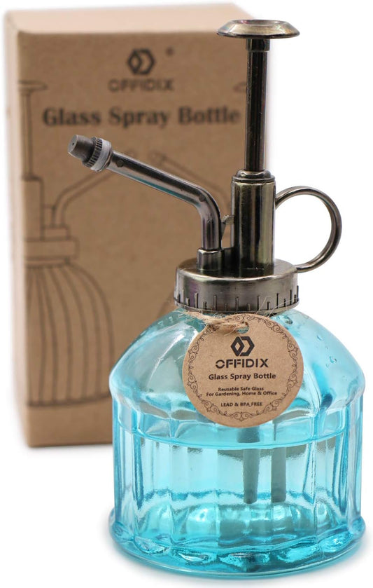 OFFIDIX Glass Spray Bottle,Flower Mister Watering Can Pot 6.3" Tall Spritzer Bronze Plastic Top Pump One Hand Watering Can Indoor Plant Mister Spray Bottle for Garden, Plants, Cleaning