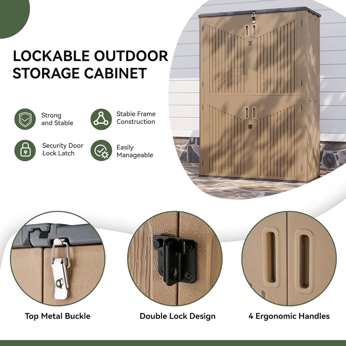 Aoxun Outdoor Storage Shed with Metal Shelving Kit & Floor, 64 Cu.Ft Large Outdoor Storage Cabinet, Waterproof Vertical Resin Shed for Garden Tools, Pool Equipment, Brown