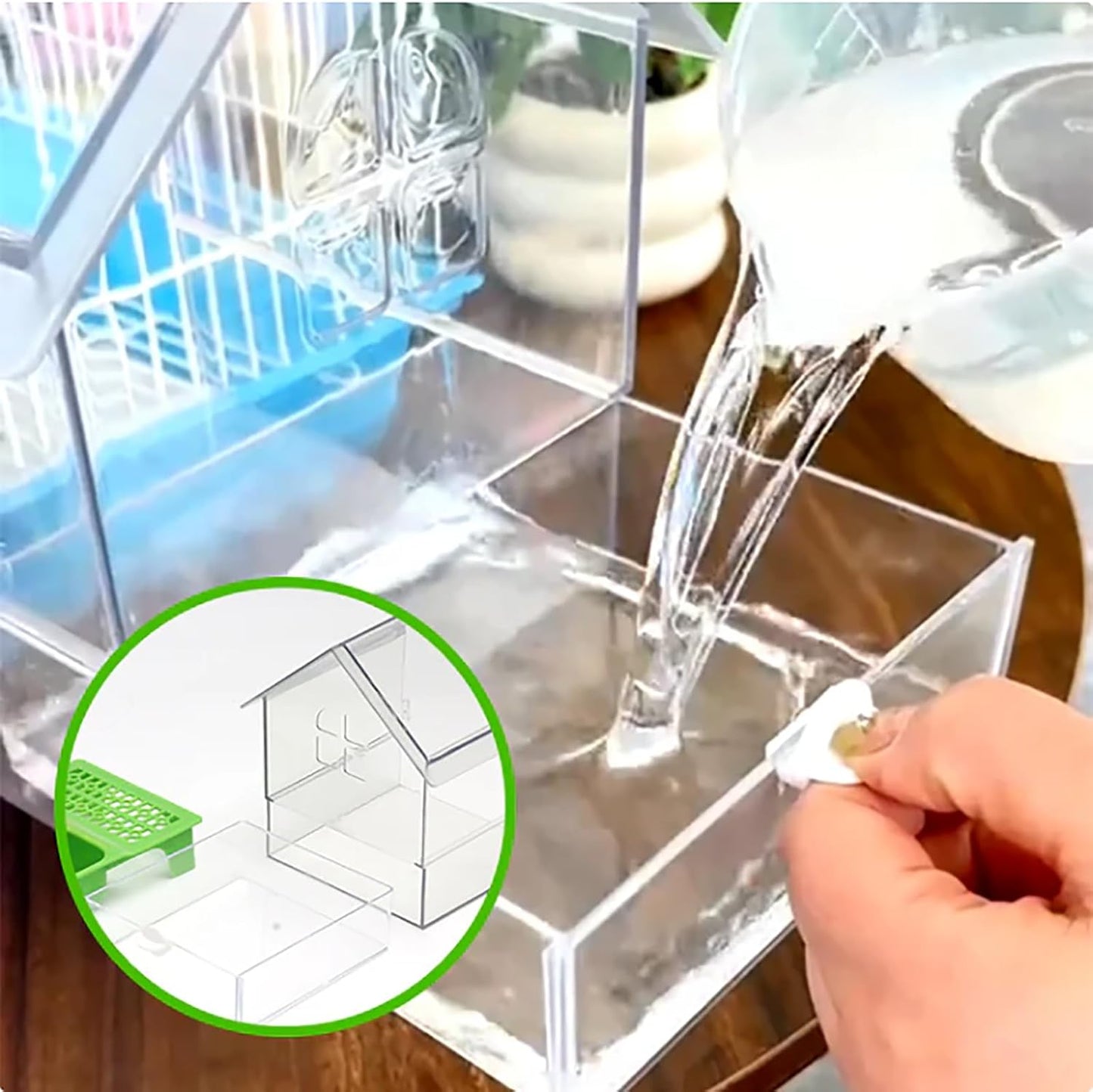 Ziveseller/Sowhathow Pull-Out External Parrot Feeder, Parrot Feeder Parakeet House Bird Bath Transparent Dish Water, Hanging Wild Bird Seed with Squirrel Proof Tray (Mix*2)